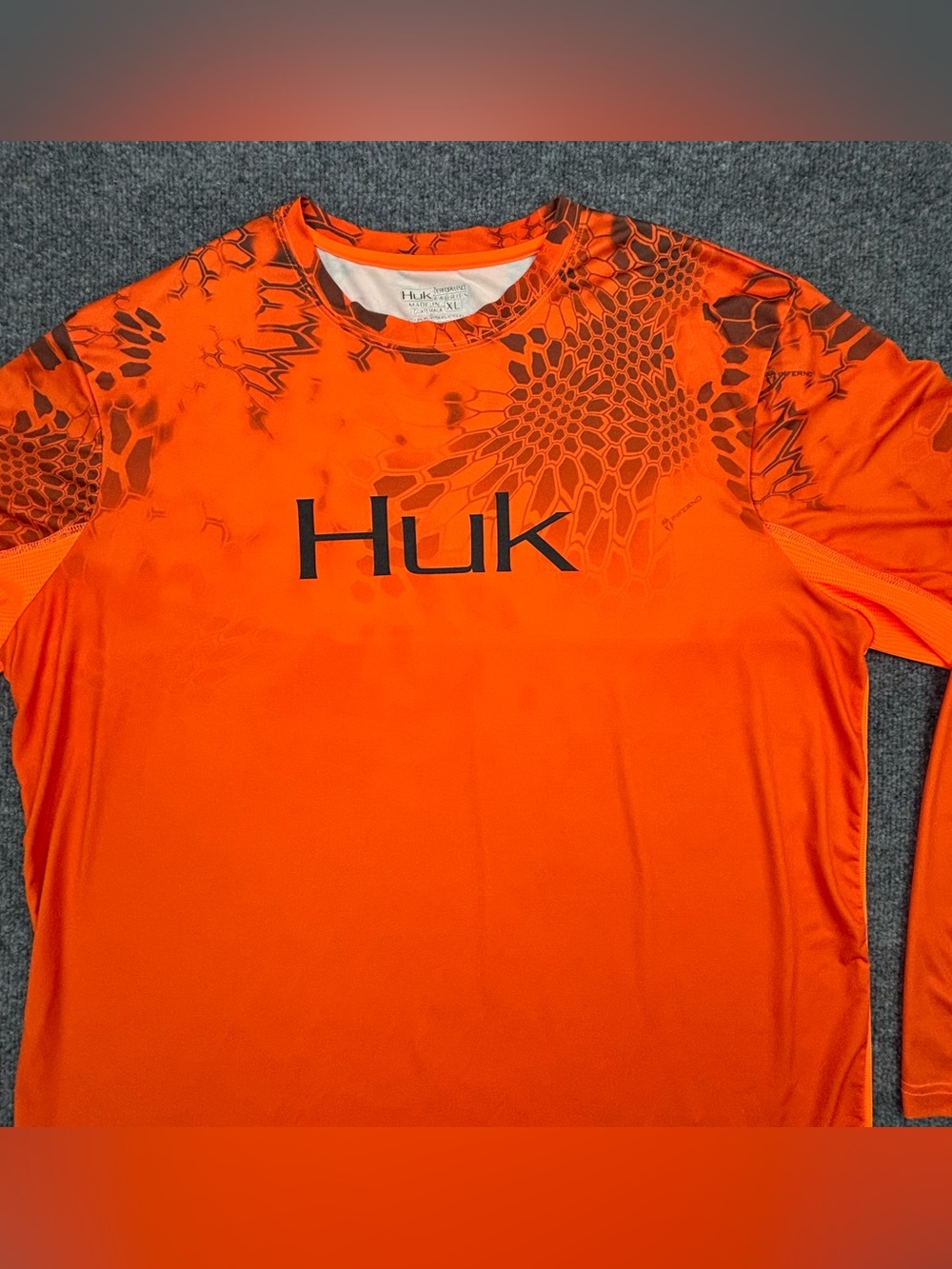 Huk Fishing Shirt Mens XL Orange Kryptek Camo Long Sleeve Performance UV Hunt - Picture 8 of 14